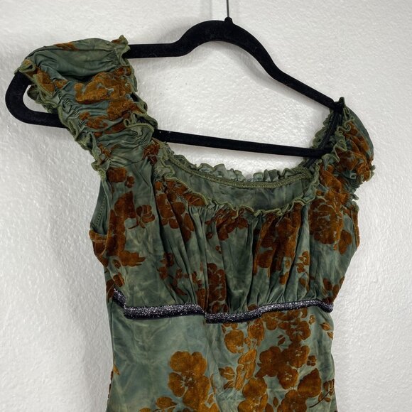 Shein  Velvet Burnout Babydoll Whimigoth Forest Fairy Milkmaid Top Green Sz XS - Picture 5 of 11